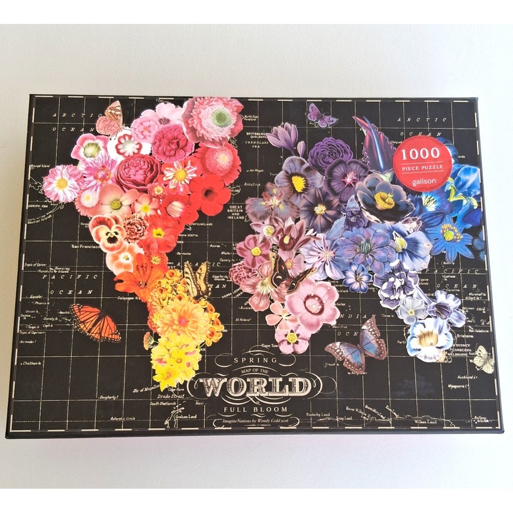 Galison Floral World Map Full Bloom Jigsaw Puzzle 1000 Pc Wendy Gold Art Sealed
